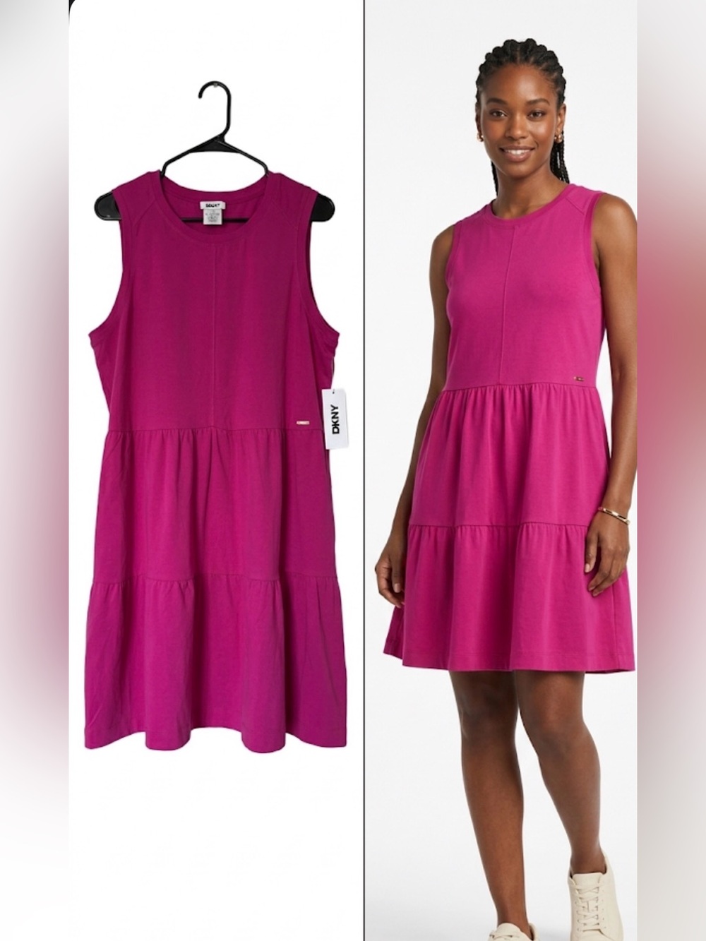 DKNY Magenta Tiered Sleeveless Mini Dress